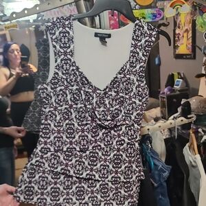 White House Black Market Black and White Sleeveless Blouse